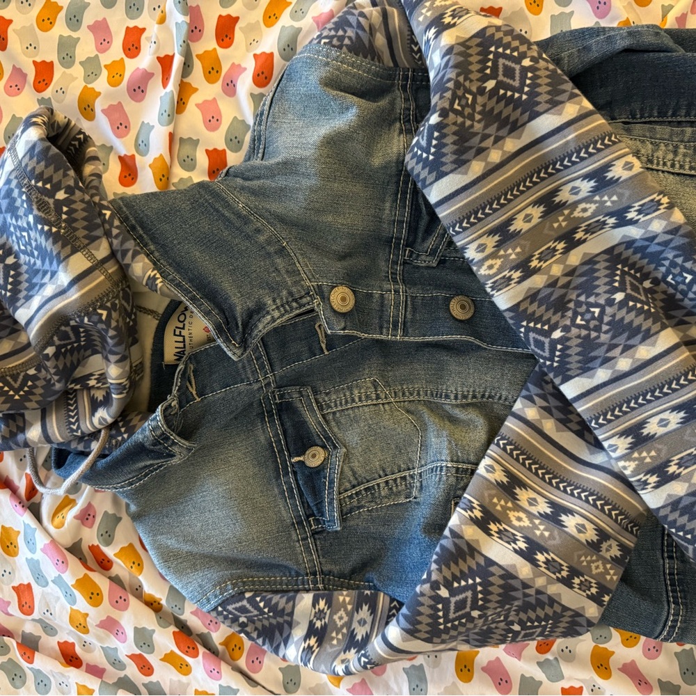 Denim Vest with Patterned Sleeves